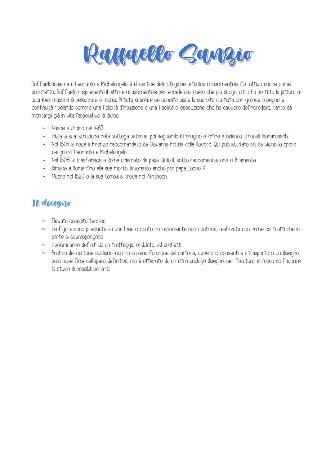 Raffaello Sanzio RIASSUNTO ARTE