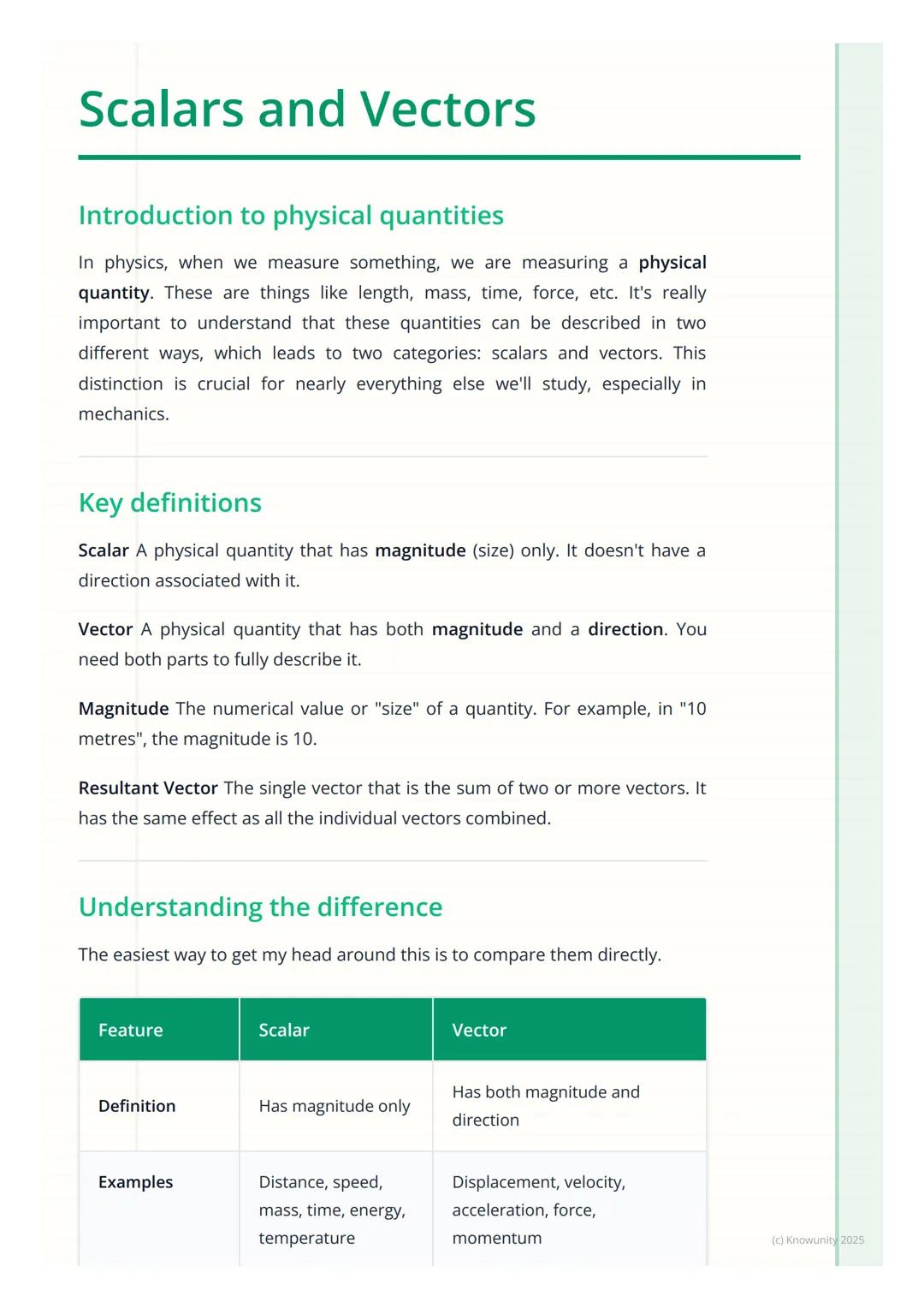 # Scalars and Vectors
## Introduction to physical quantities
In physics, when we measure something, we are measuring a physical
quantity.