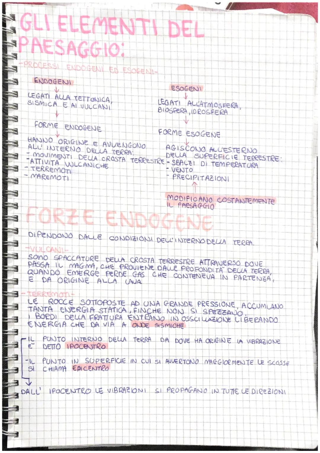 GLI ELEMENTI DEL
PAESAGGIO:
+PROCESSI ENDOGENI ED ESOGENI-
ENDOGENI
LEGATI ALLA TETTONICA,
SISMICA E AI VULCANI
FORME ENDOGENE
HANNO ORIGINE