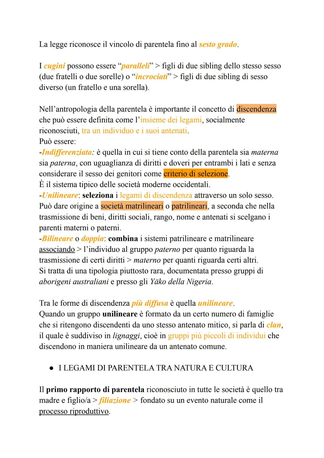 FAMIGLIA, PARENTELA E GENERE
1. Le relazioni di parentela
Le relazioni di parentela sono un fenomeno universale.
In tutte le società umane l