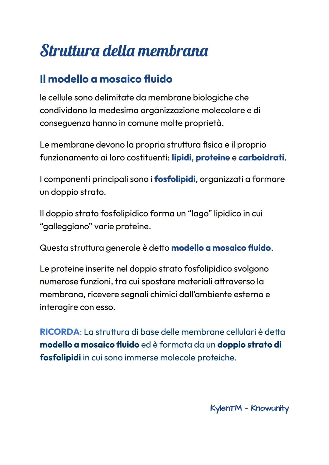# Struttura della membrana
## Il modello a mosaico fluido
le cellule sono delimitate da membrane biologiche che
condividono la medesima or