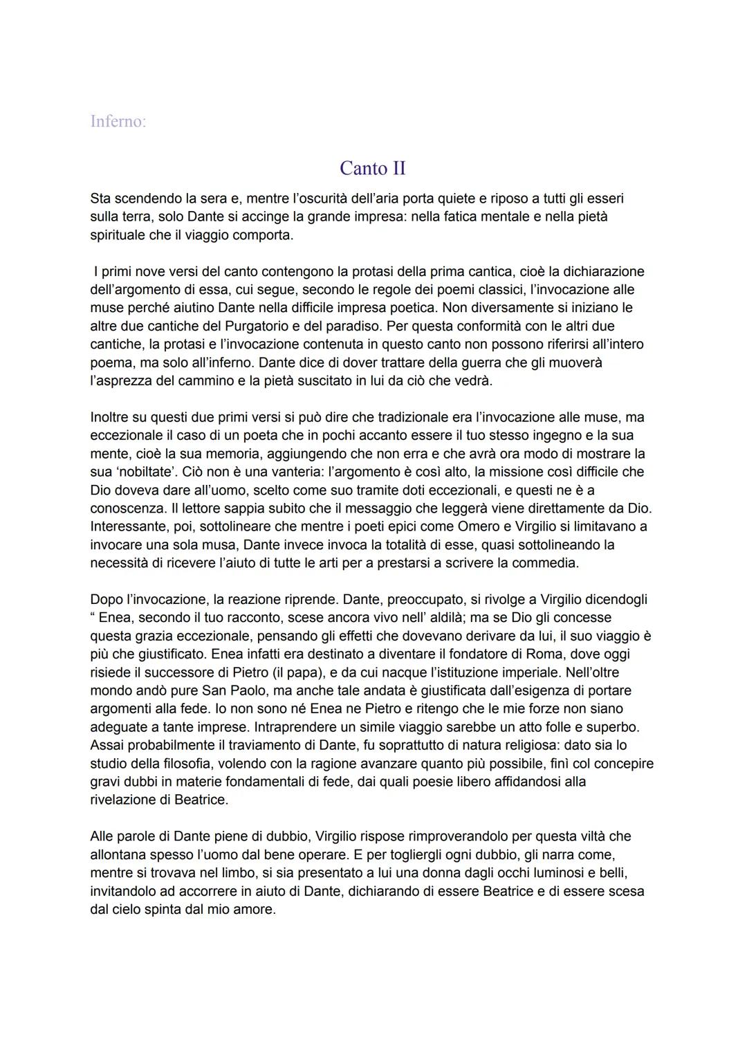 Inferno:
Canto II
Sta scendendo la sera e, mentre l'oscurità dell'aria porta quiete e riposo a tutti gli esseri
sulla terra, solo Dante si a