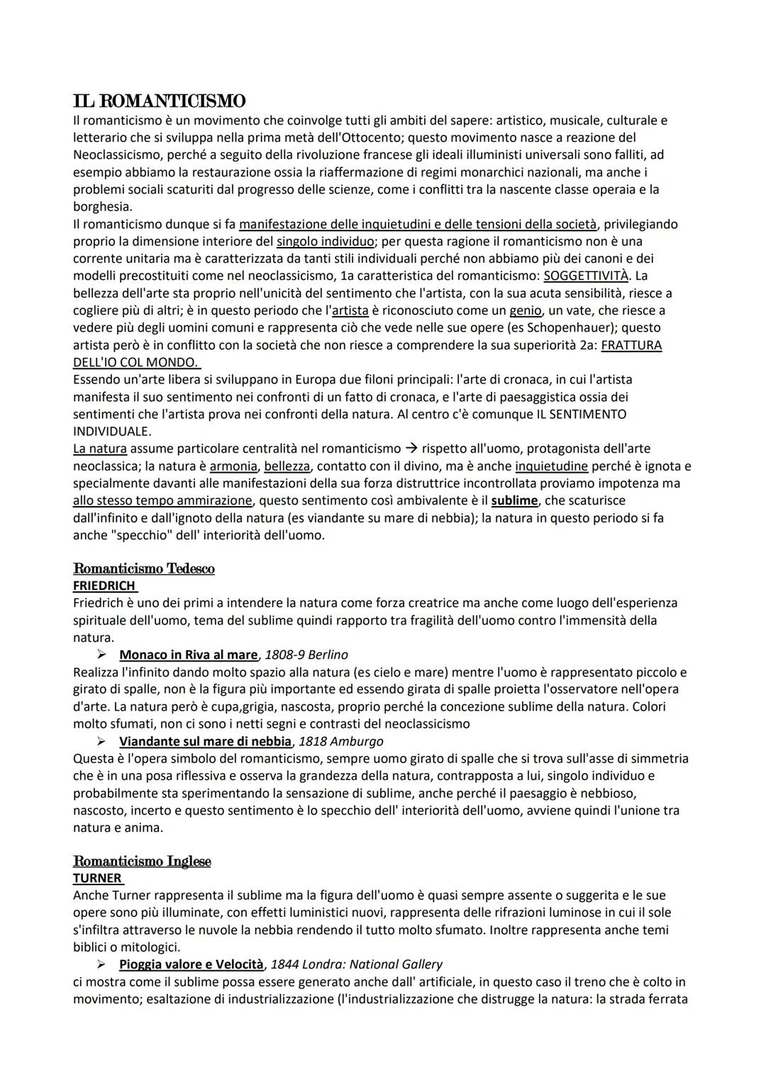 IL ROMANTICISMO
Il romanticismo è un movimento che coinvolge tutti gli ambiti del sapere: artistico, musicale, culturale e
letterario che si