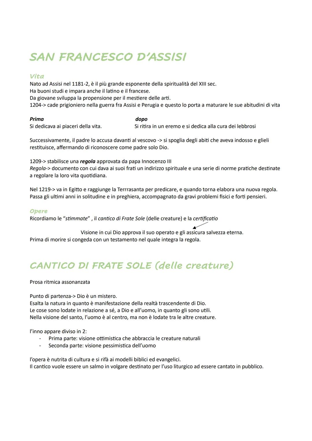 SAN FRANCESCO D'ASSISI
Vita
Nato ad Assisi nel 1181-2, è il più grande esponente della spiritualità del XIII sec.
Ha buoni studi e impara an