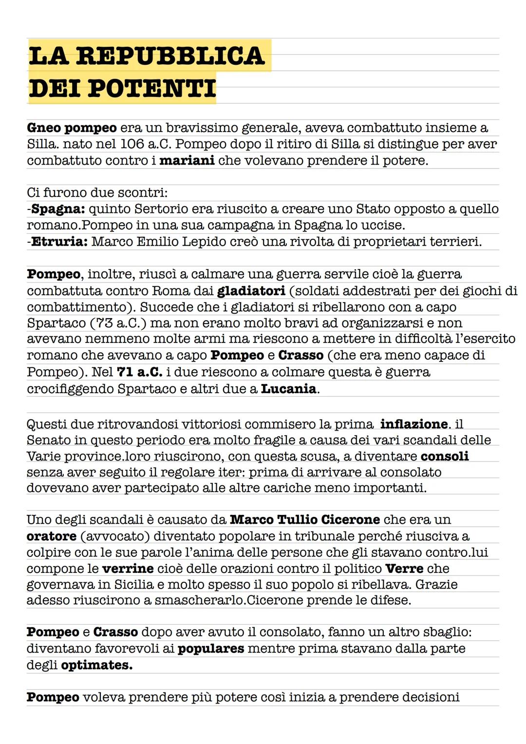LA REPUBBLICA
DEI POTENTI
Gneo pompeo era un bravissimo generale, aveva combattuto insieme a
Silla. nato nel 106 a.C. Pompeo dopo il ritiro