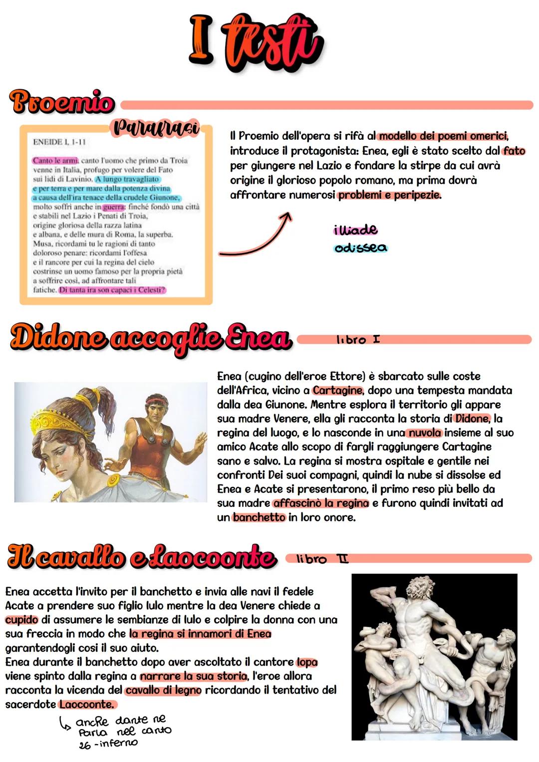 Proemio
Parafrasi
Canto le armi, canto l'uomo che primo da Troia
venne in Italia, profugo per volere del Fato
sui lidi di Lavinio. A lungo t