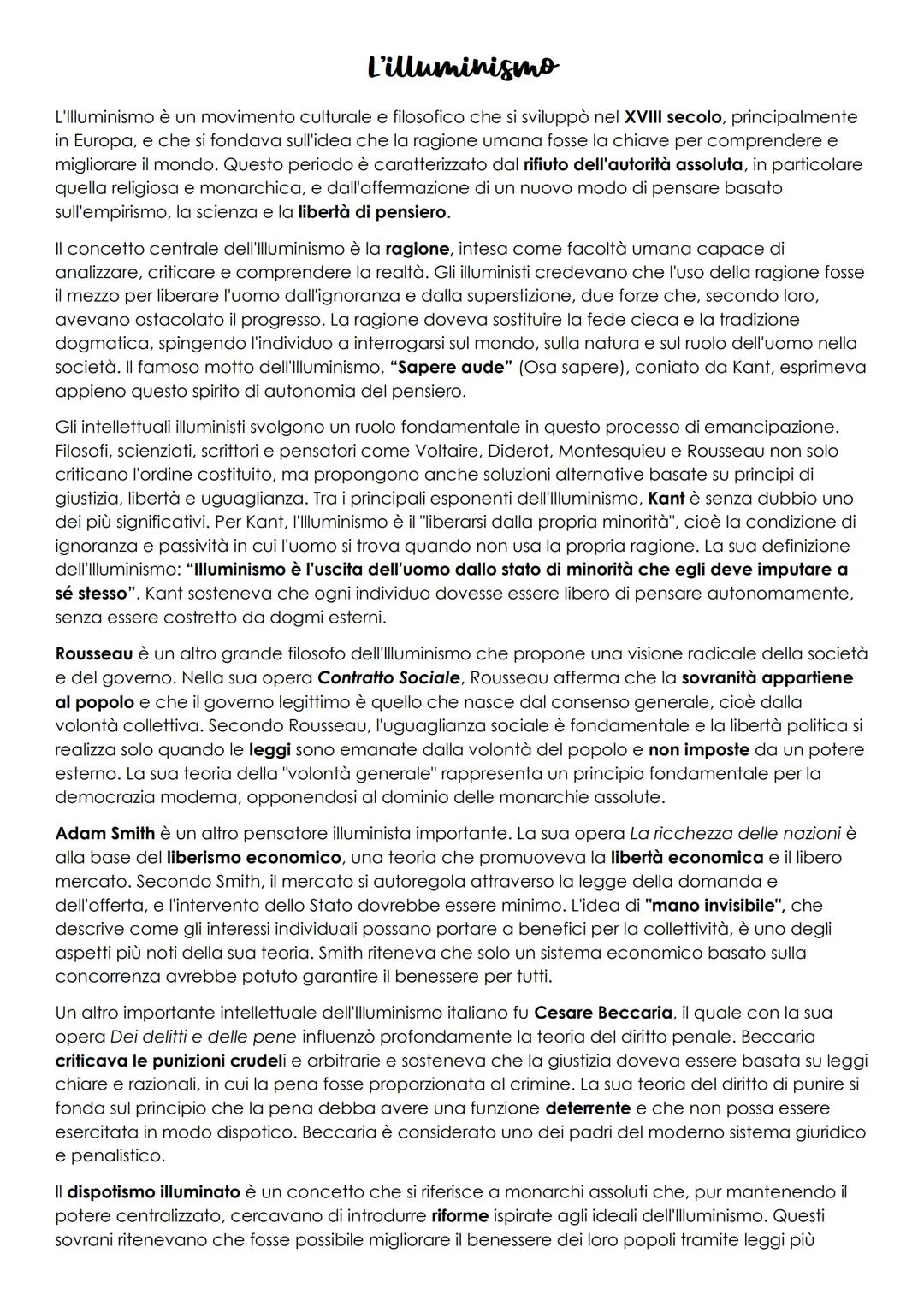 L'illuminismo
L'Illuminismo è un movimento culturale e filosofico che si sviluppò nel XVIII secolo, principalmente
in Europa, e che si fonda