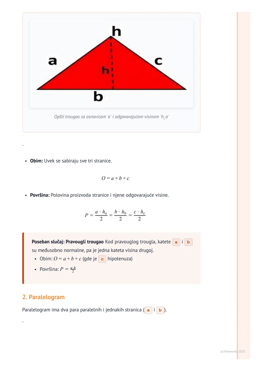 # Obim i površina trougla i
četvorougla
Uvod i podsećanje
Obim i površina su osnovne veličine za opisivanje geometrijskih figura. Obim je