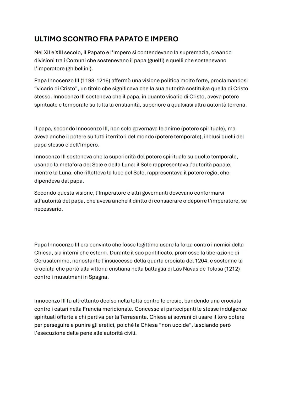 # ULTIMO SCONTRO FRA PAPATO E IMPERO
Nel XII e XIII secolo, il Papato e l'Impero si contendevano la supremazia, creando
divisioni tra i Com