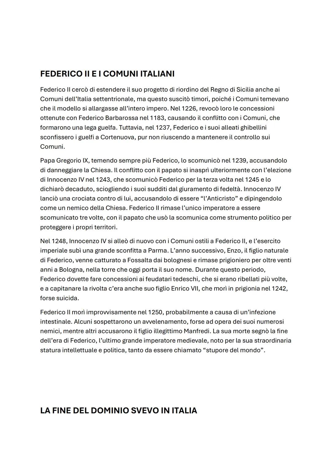 # ULTIMO SCONTRO FRA PAPATO E IMPERO
Nel XII e XIII secolo, il Papato e l'Impero si contendevano la supremazia, creando
divisioni tra i Com