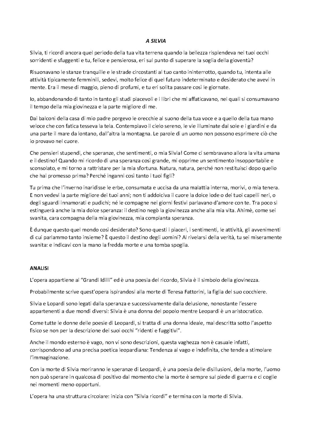 Silvia, analisi