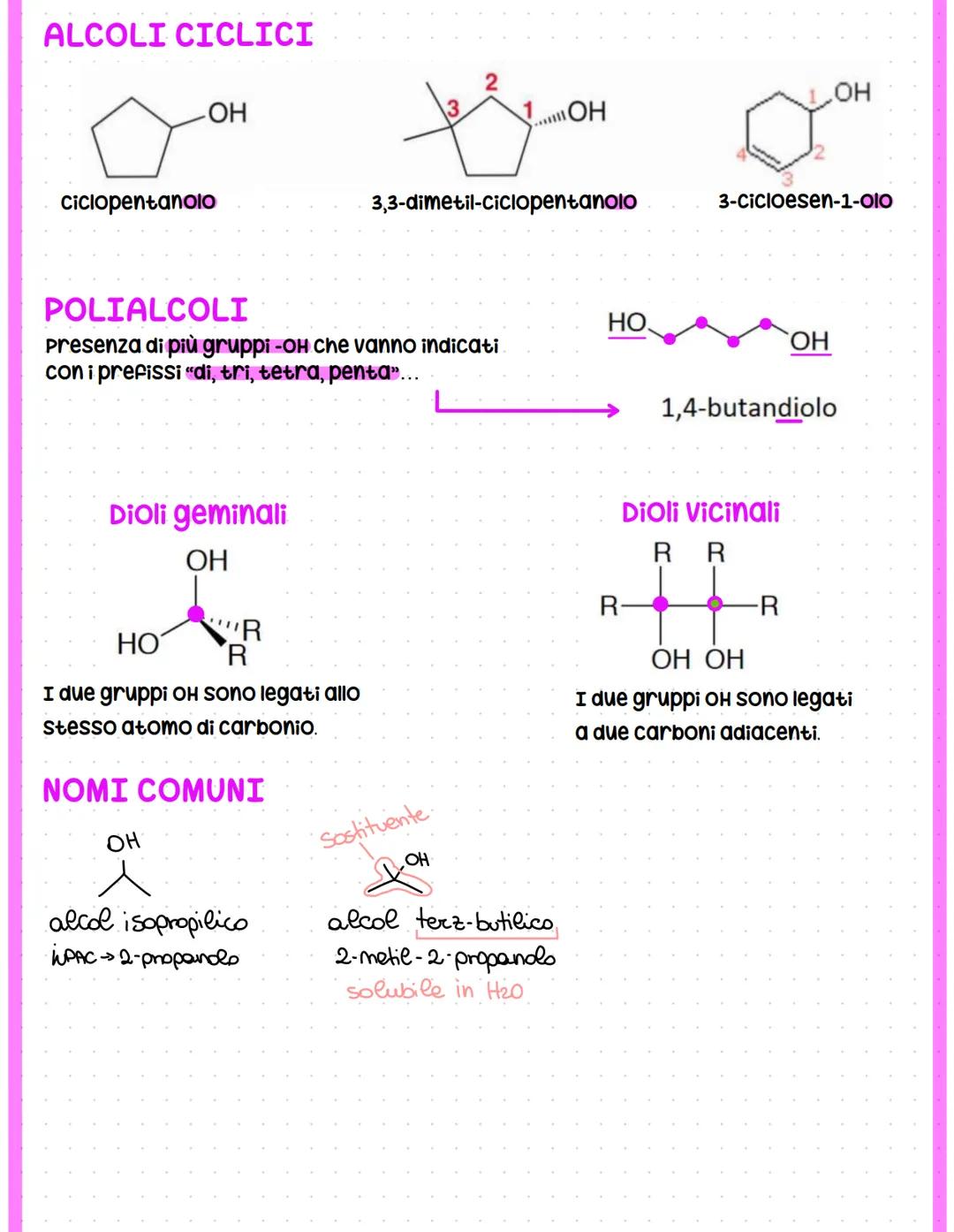 # ALCOLI
# Nomenclatura
* R-OH -> primo gruppo funzionale che prevede un legame c-o
* -> formalmente derivati dall'acqua
## Regola 1: