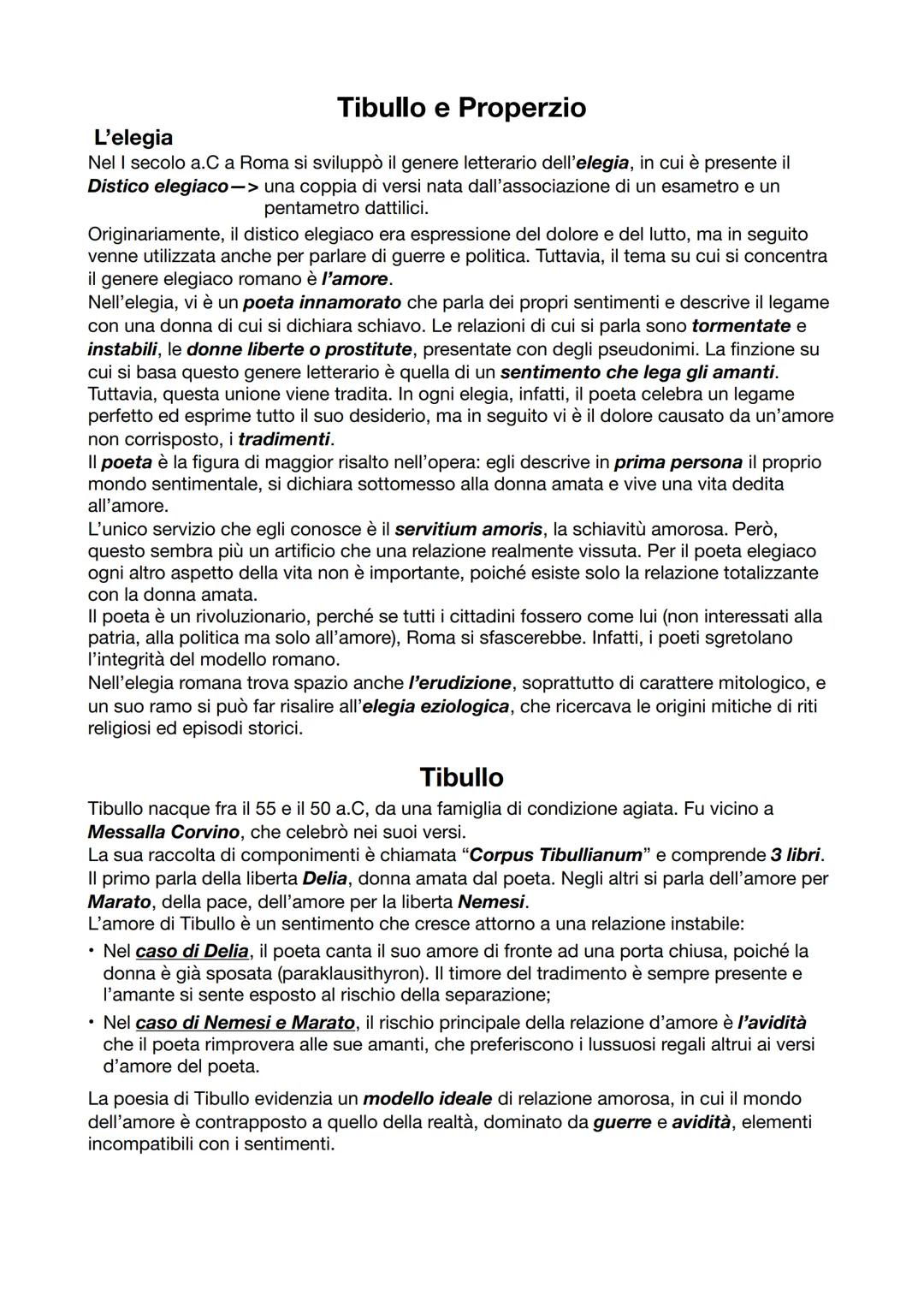 Tibullo e Properzio
L'elegia
Nel I secolo a.C a Roma si sviluppò il genere letterario dell'elegia, in cui è presente il
Distico elegiaco-> u