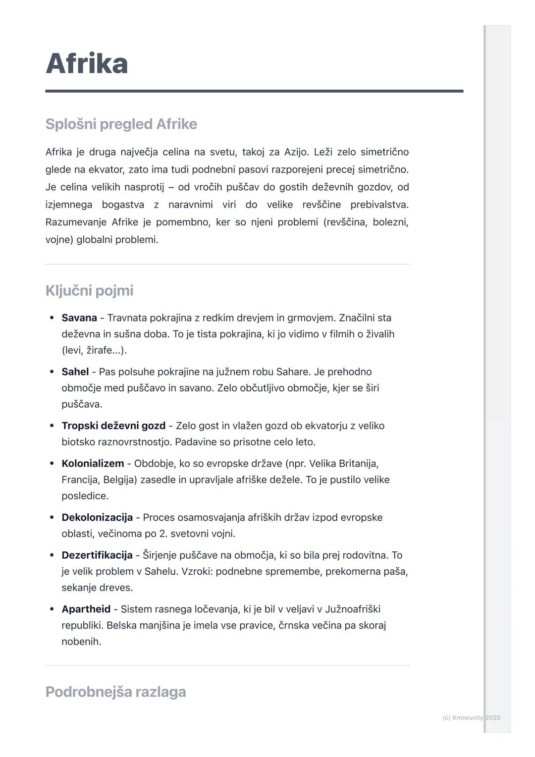 # Afrika
Splošni pregled Afrike
Afrika je druga največja celina na svetu, takoj za Azijo. Leži zelo simetrično
glede na ekvator, zato ima