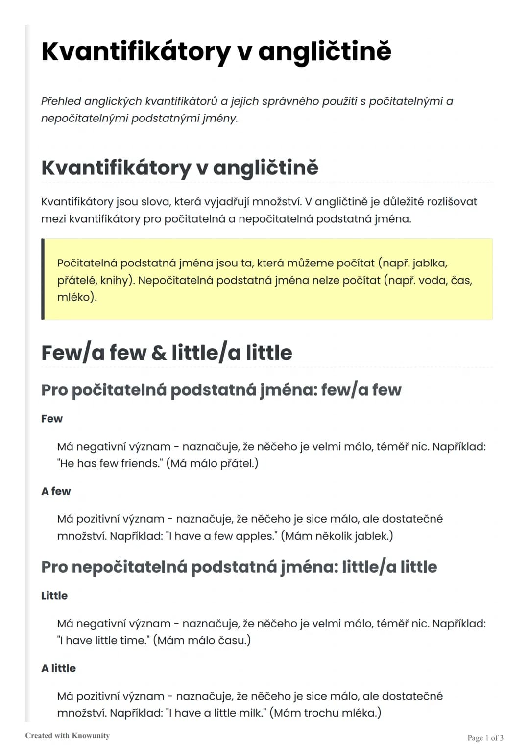 Kvantifikátory v angličtině
Přehled anglických kvantifikátorů a jejich správného použití s počitatelnými a
nepočitatelnými podstatnými jmény
