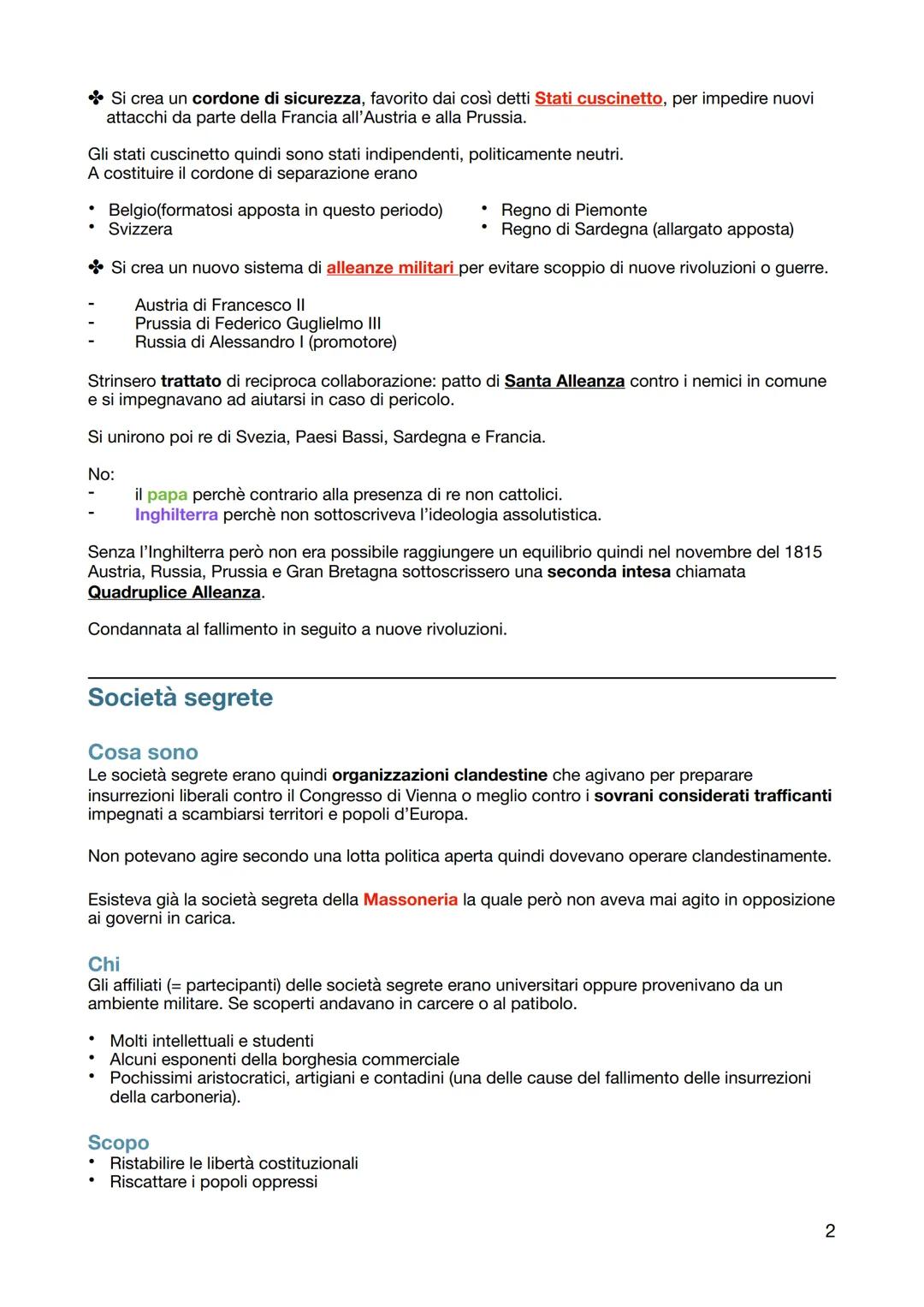 # La Restaurazione e i moti liberali
## Congresso di Vienna
Nel 1° Novembre del 1814 si aprono i lavori del congresso di Vienna. Promotore