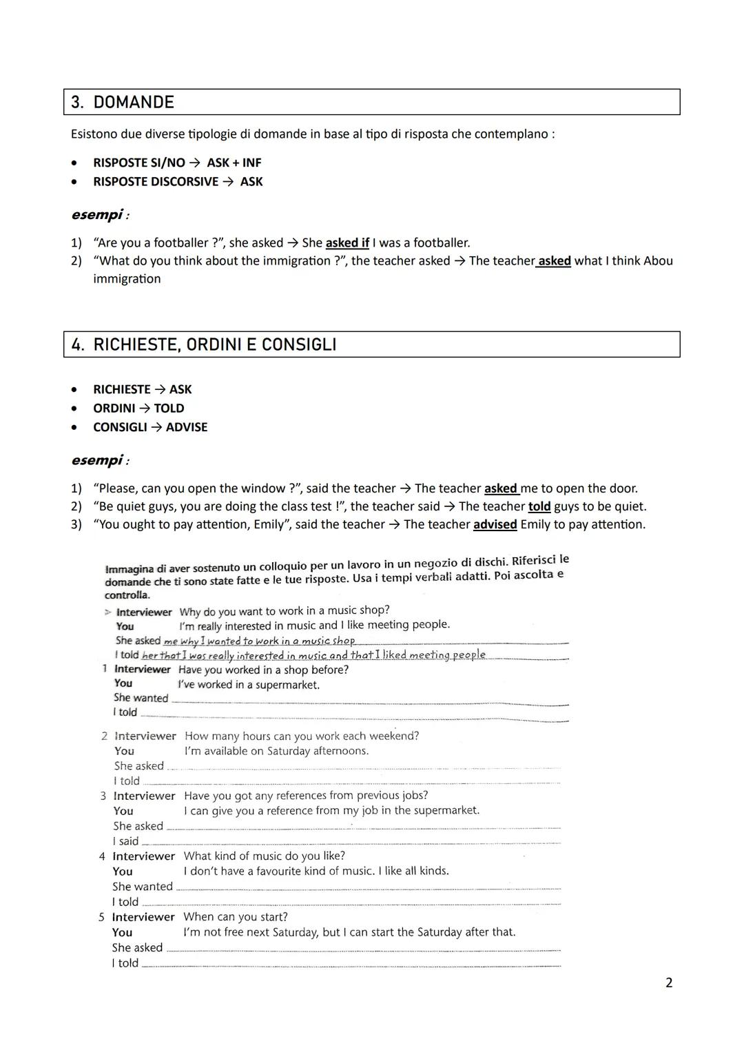 DISCORSO INDIRETTO E VERBI DICHIARATIVI
1. CAMBIAMENTO DEI TEMPI VERBALI
discorso diretto
PRESENT SIMPLE
PRESENT CONTINUOUS
PAST SIMPLE
PRES