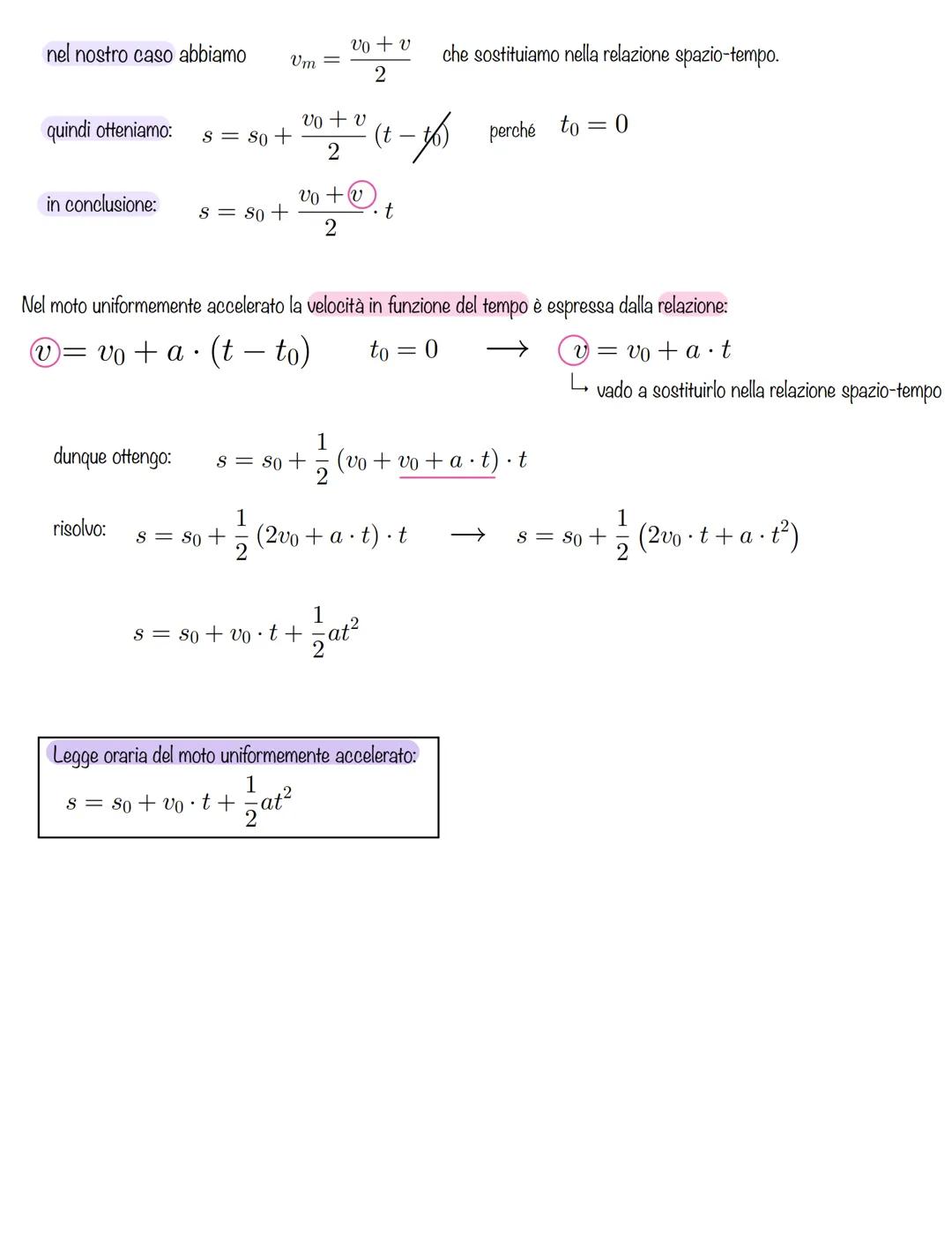 Legge oraria in un moto uniformemente accelerato
Dalla definizione di velocitร media:
As S SO
At
t-to
Vm =
=
Um
passaggi della relazione spa