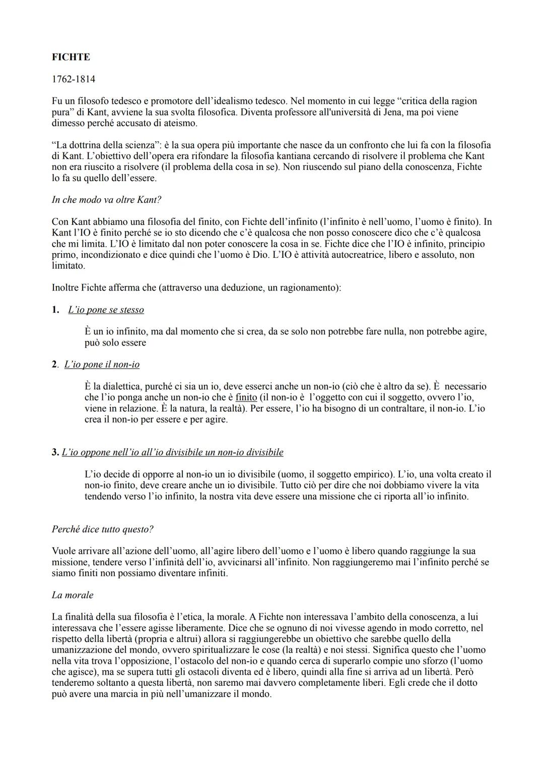 FICHTE
1762-1814
Fu un filosofo tedesco e promotore dell'idealismo tedesco. Nel momento in cui legge "critica della ragion
pura" di Kant, av