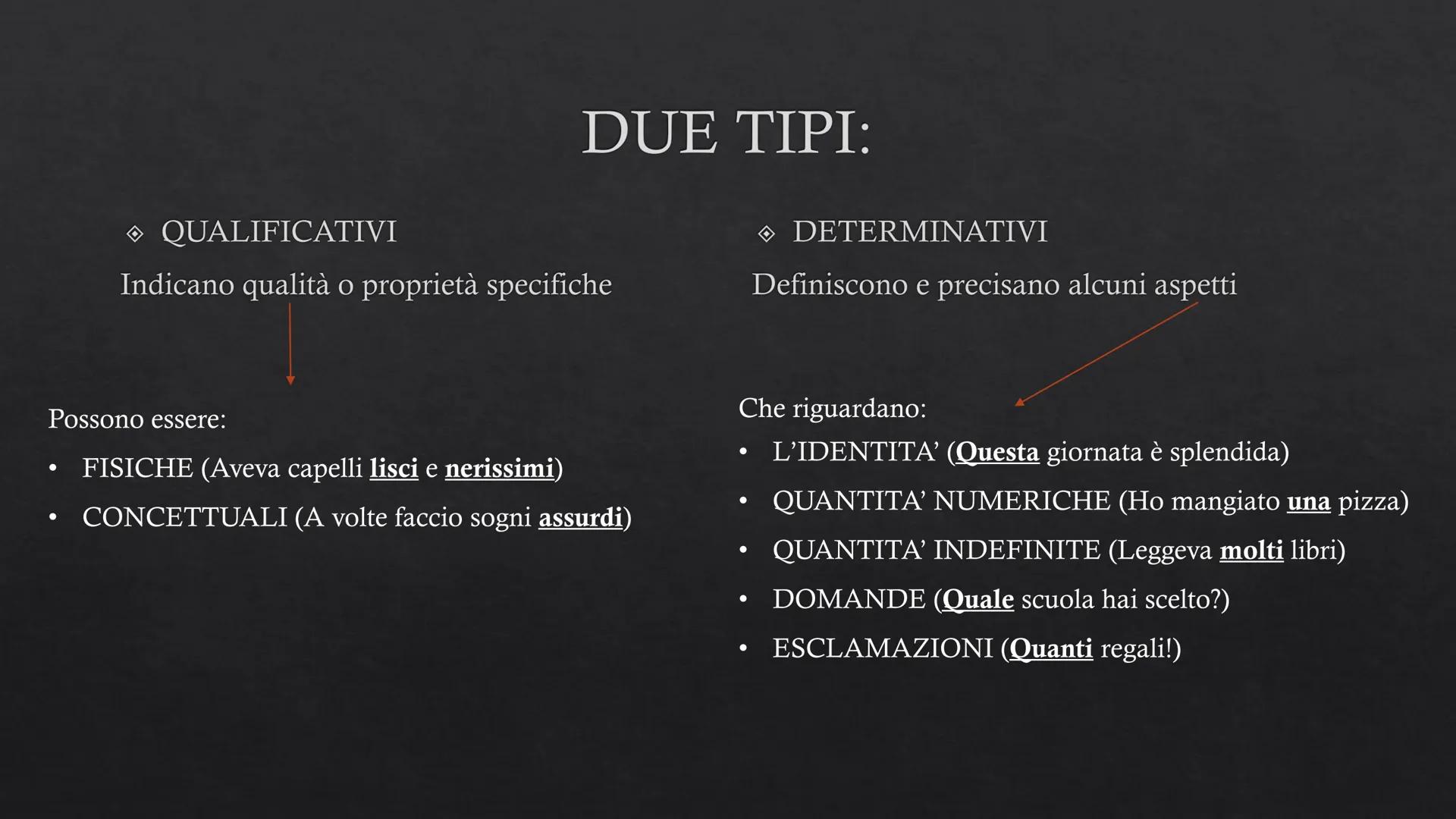 GLI AGGETTIVI
TIPI E FUNZIONI Si riferisce al nome
in maniera diretta
Gli aggettivi hanno funzione:
attributiva o predicativa
Certi sogni as
