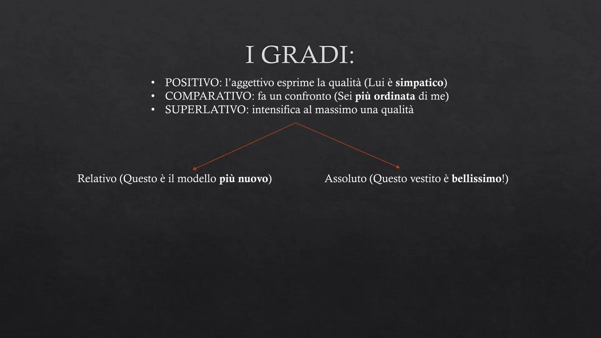 GLI AGGETTIVI
TIPI E FUNZIONI Si riferisce al nome
in maniera diretta
Gli aggettivi hanno funzione:
attributiva o predicativa
Certi sogni as