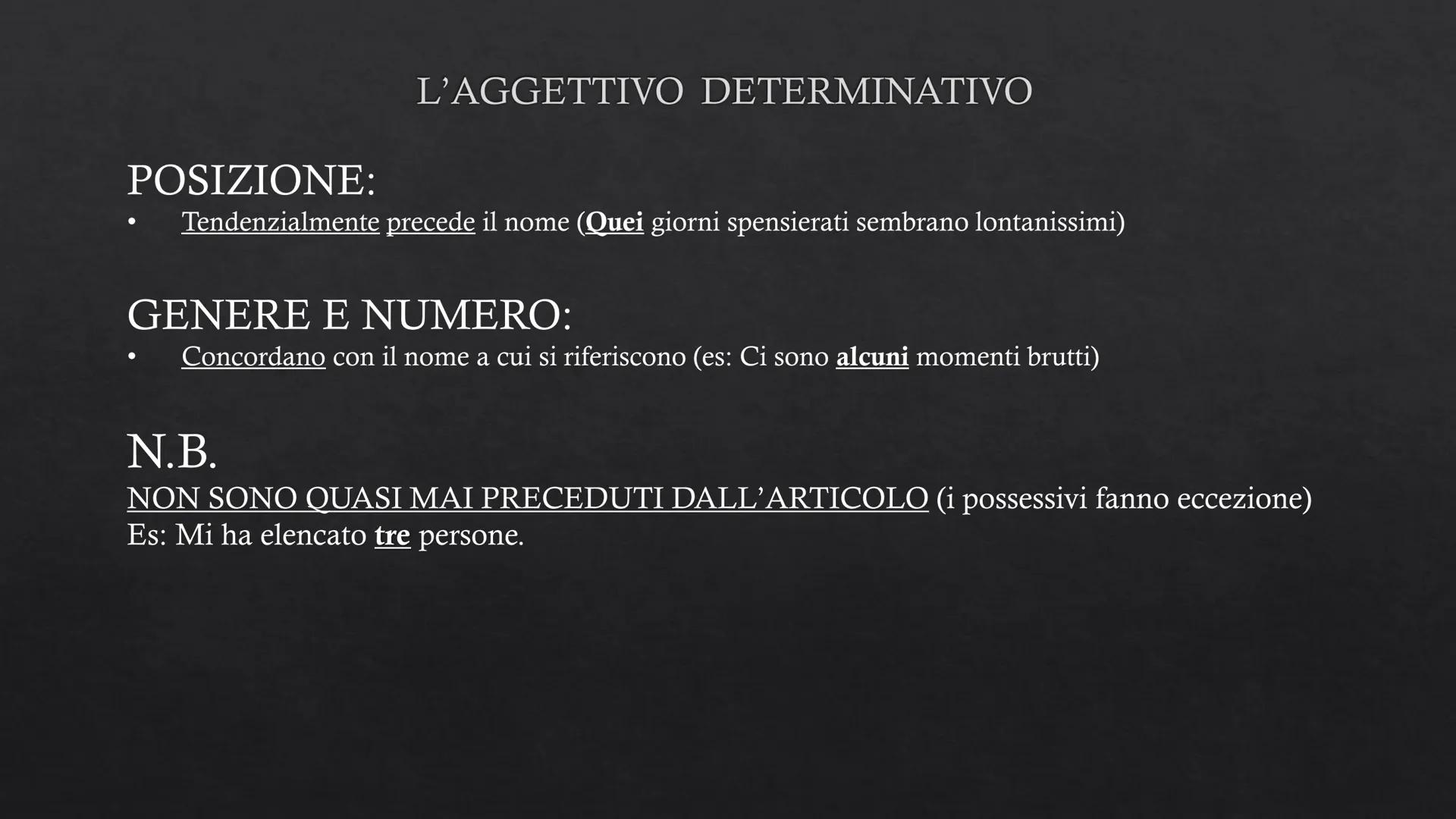 GLI AGGETTIVI
TIPI E FUNZIONI Si riferisce al nome
in maniera diretta
Gli aggettivi hanno funzione:
attributiva o predicativa
Certi sogni as