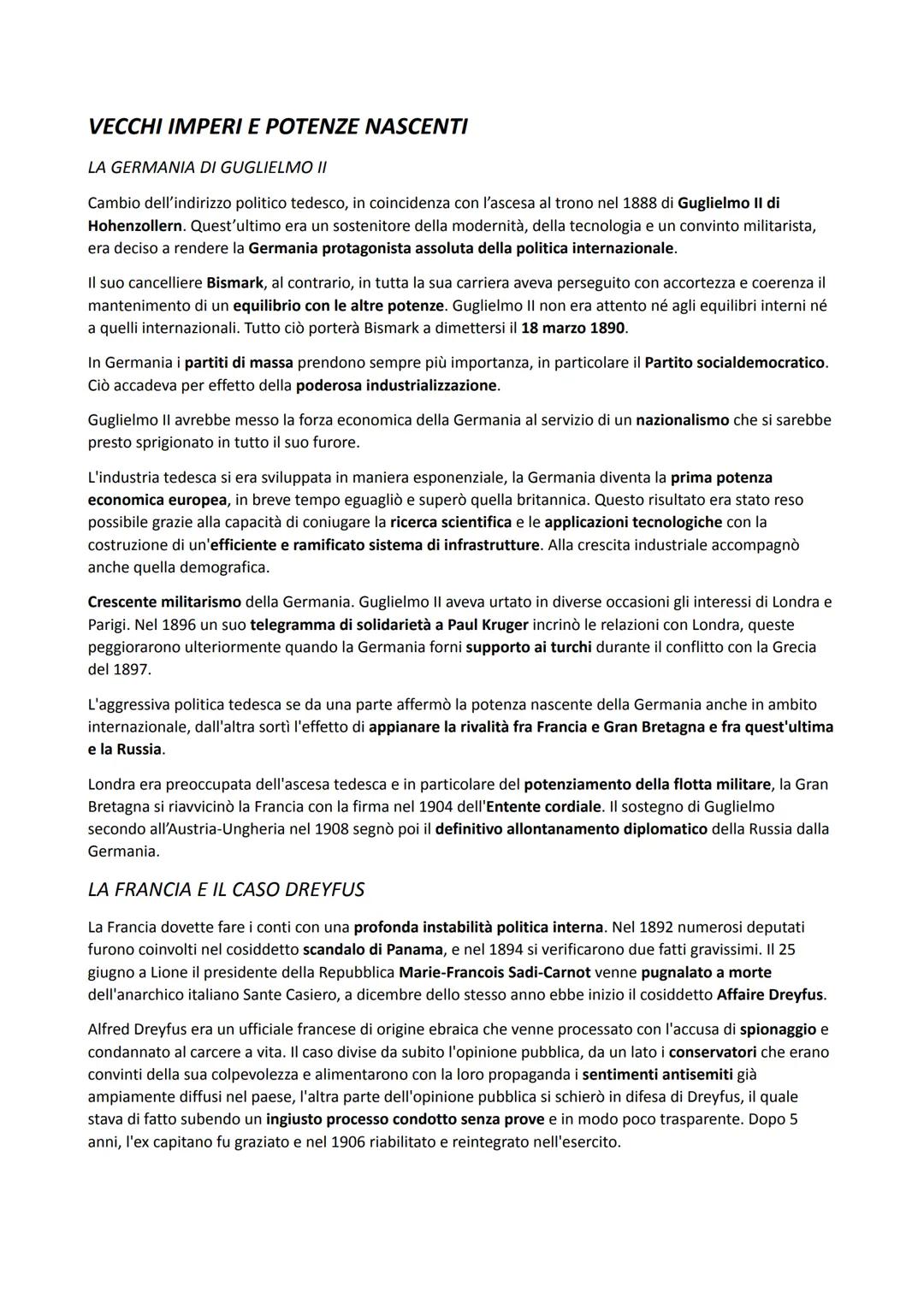 # VECCHI IMPERI E POTENZE NASCENTI
LA GERMANIA DI GUGLIELMO II
Cambio dell'indirizzo politico tedesco, in coincidenza con l'ascesa al tron