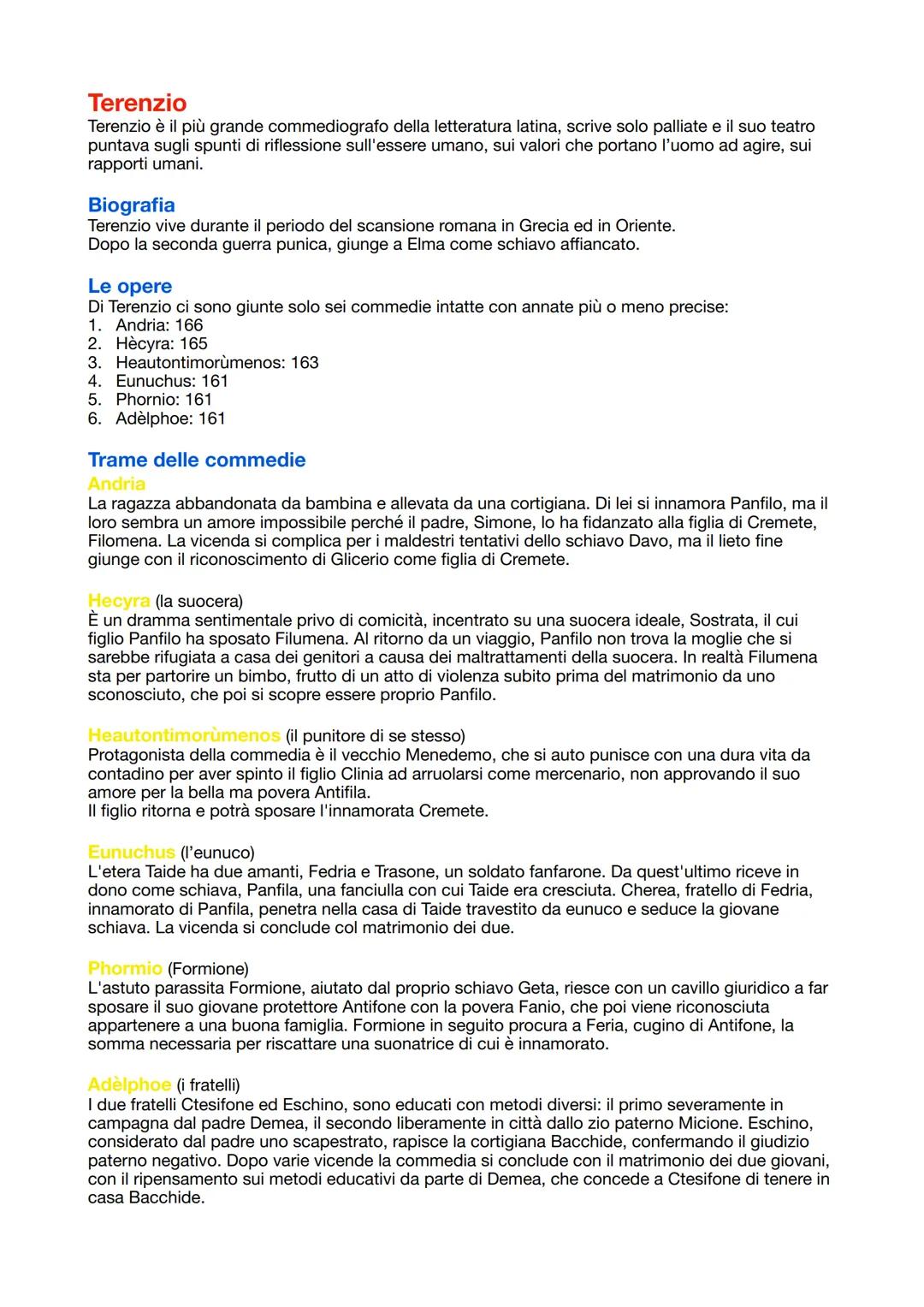 # Terenzio
Terenzio è il più grande commediografo della letteratura latina, scrive solo palliate e il suo teatro
puntava sugli spunti di rif