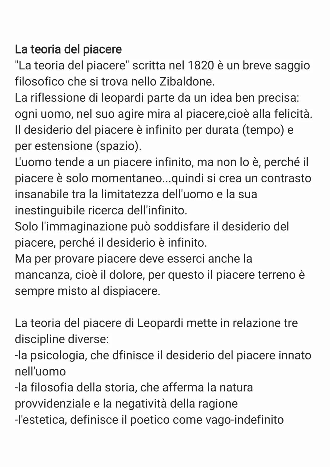 # La teoria del piacere
"La teoria del piacere" scritta nel 1820 è un breve saggio
filosofico che si trova nello Zibaldone.
La riflessione