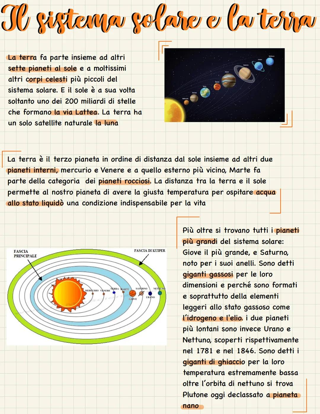 Il sistema solare e la terra
La terra fa parte insieme ad altri
sette pianeti al sole e a moltissimi
altri corpi celesti più piccoli del
sis
