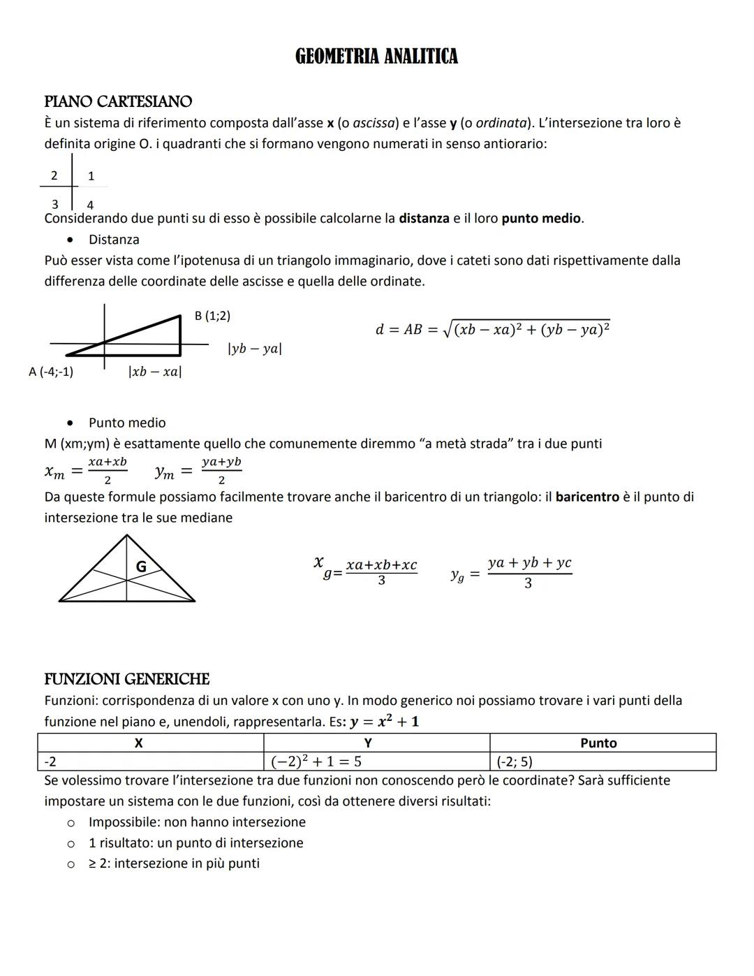 GEOMETRIA ANALITICA
PIANO CARTESIANO
È un sistema di riferimento composta dall'asse x (o ascissa) e l'asse y (o ordinata). L'intersezione tr
