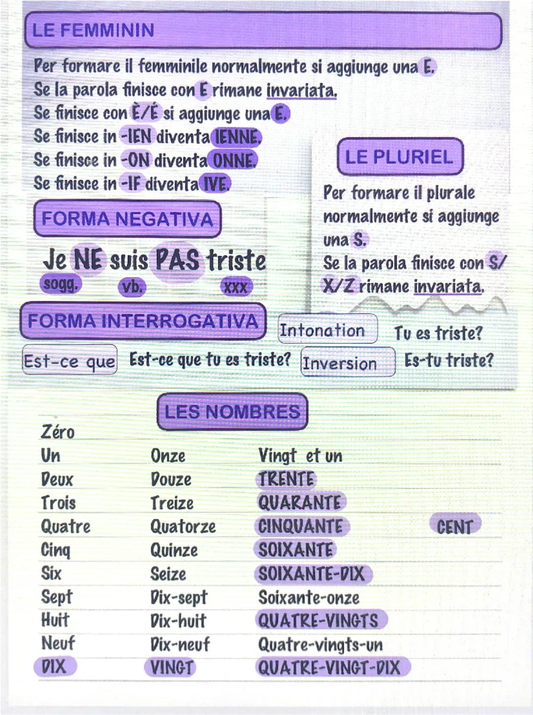 VERBI IRREGOLARI
Être
Avoir
Aller
Venir
Faire
suis
al
vais
viens
fais
Tu
es
as
vas
viens
fais
l/elle/on est
a
va
vient
fait
Nous
sommes
avon