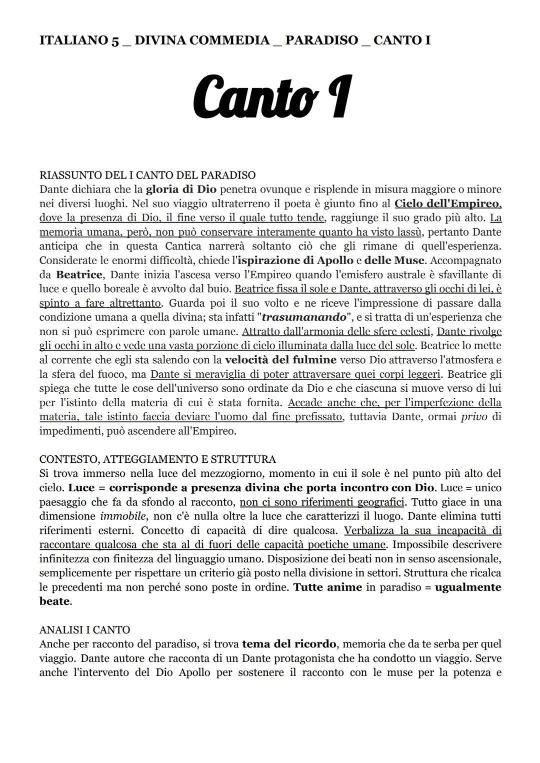 ITALIANO 5. DIVINA COMMEDIA PARADISO CANTO I
Il Paradiso
INTRODUZIONE AL PARADISO
Ricorrenza del numero 3 e numero 10, rappresenta la perfez