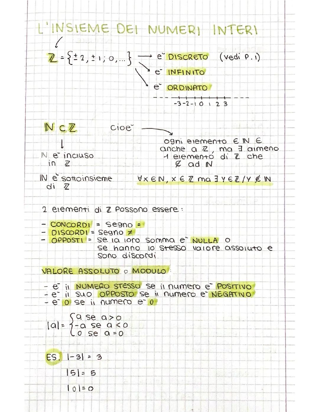 Insieme dei numeri interi - Operazioni nell’insieme dei numeri interi