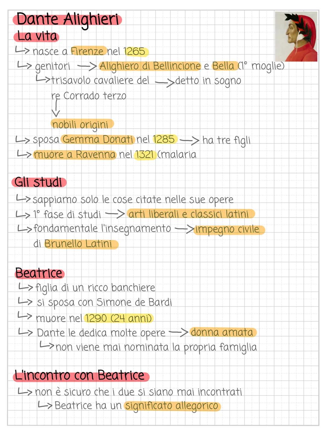 Dante Alighieri
La vita
> nasce a Firenze nel 1265
L> genitori
Alighiero di Bellincione e Bella (1° moglie)
L>trisavolo cavaliere del detto