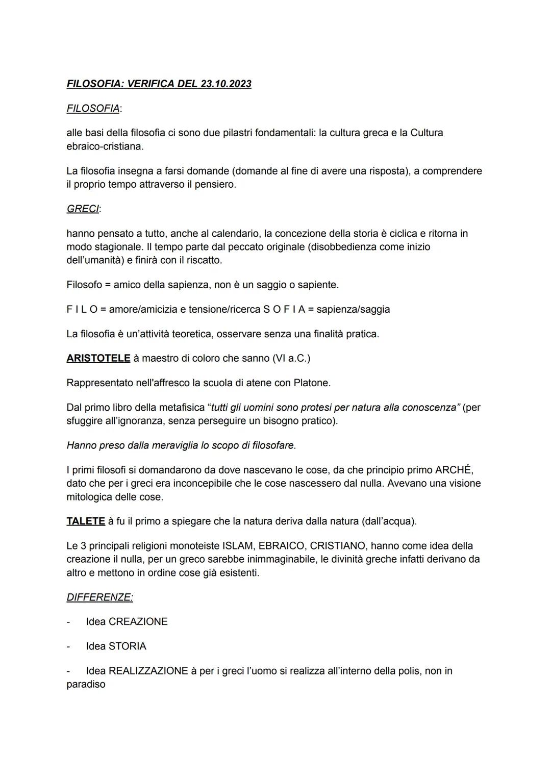 # FILOSOFIA: VERIFICA DEL 23.10.2023
FILOSOFIA:
alle basi della filosofia ci sono due pilastri fondamentali: la cultura greca e la Cultura