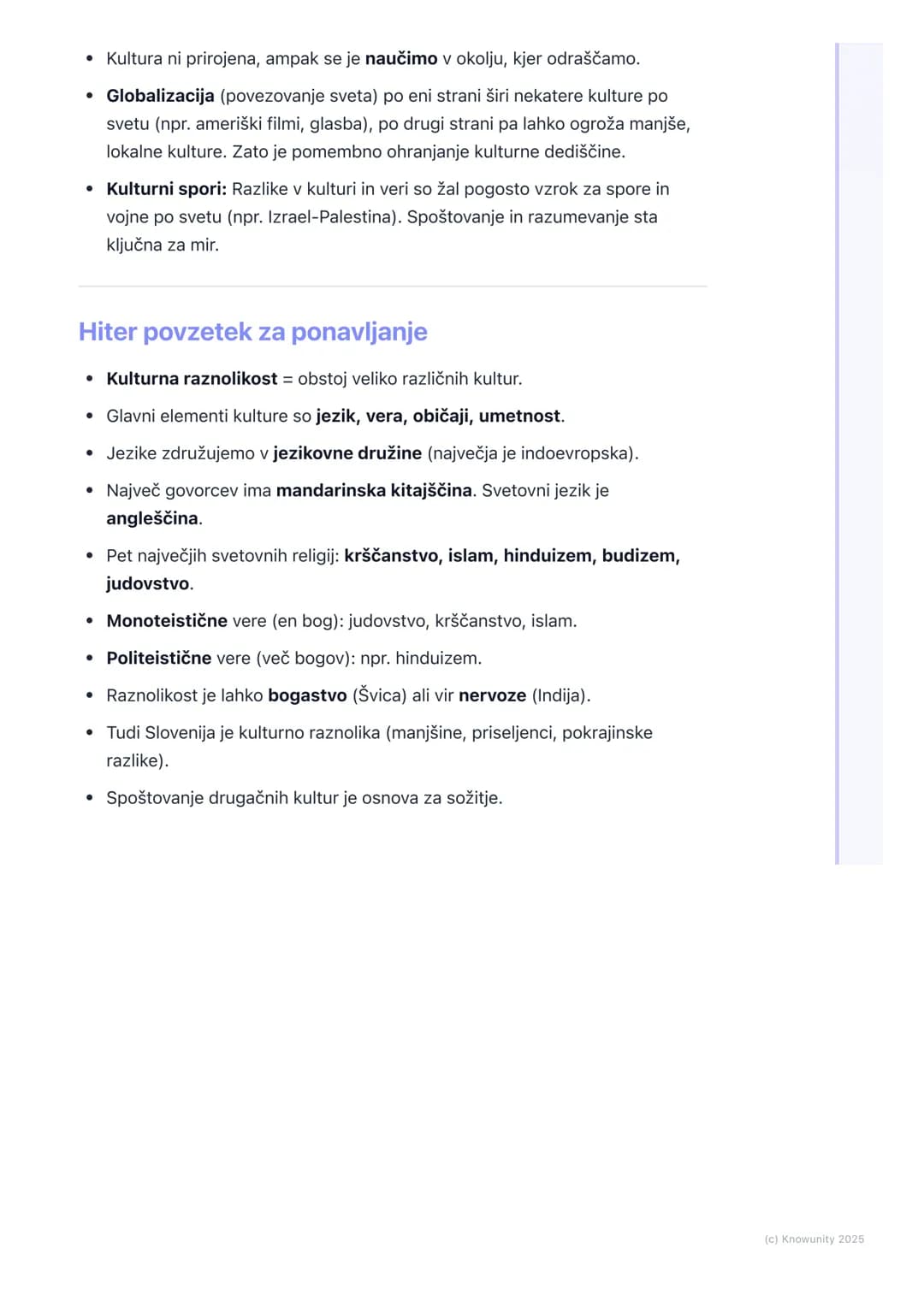 # Kulturna raznolikost sveta
Uvod v kulturno raznolikost
Kulturna raznolikost pomeni, da na svetu obstaja veliko različnih kultur. Vsaka
i
