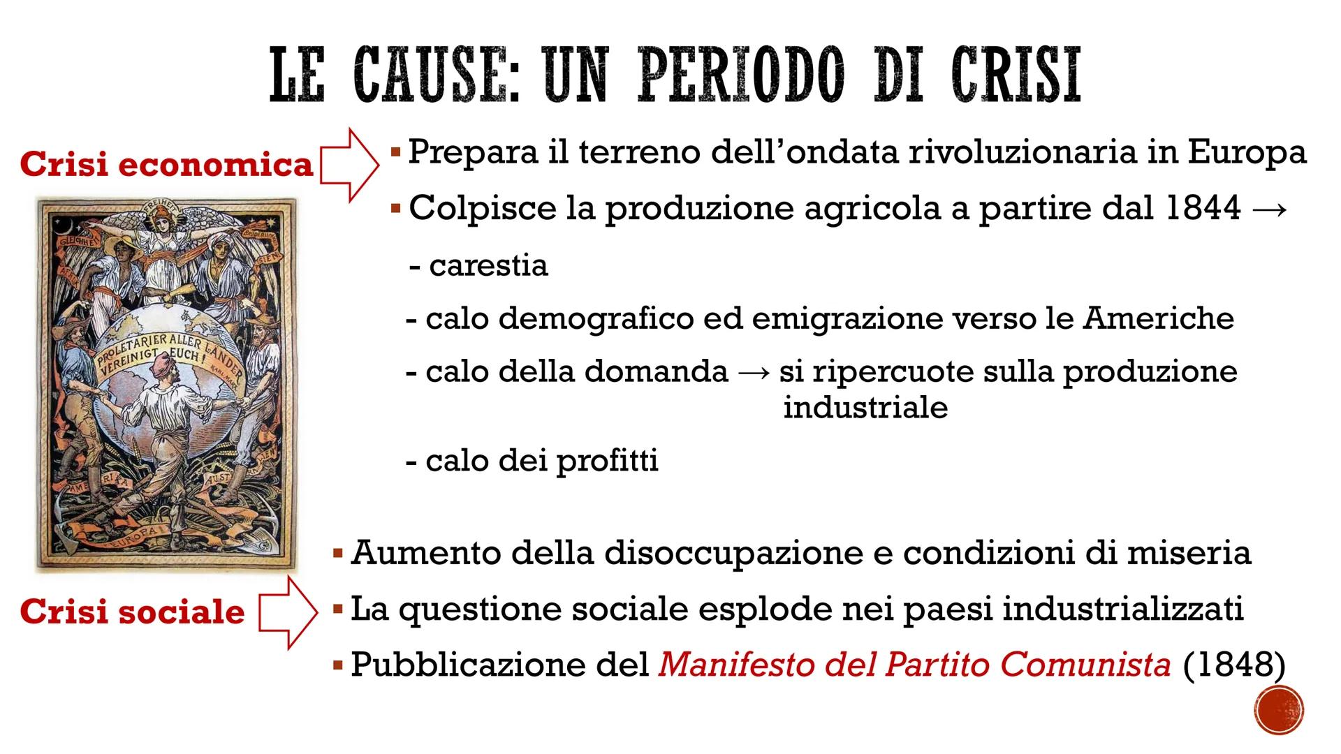 I MOTI DEL 1848-1849
LA PRIMAVERA DEI POPOLI
FSC OBEROE Crisi economica
LE CAUSE: UN PERIODO DI CRISI
EUCH!
KARL MARX
PROLETARIER ALLER LAND