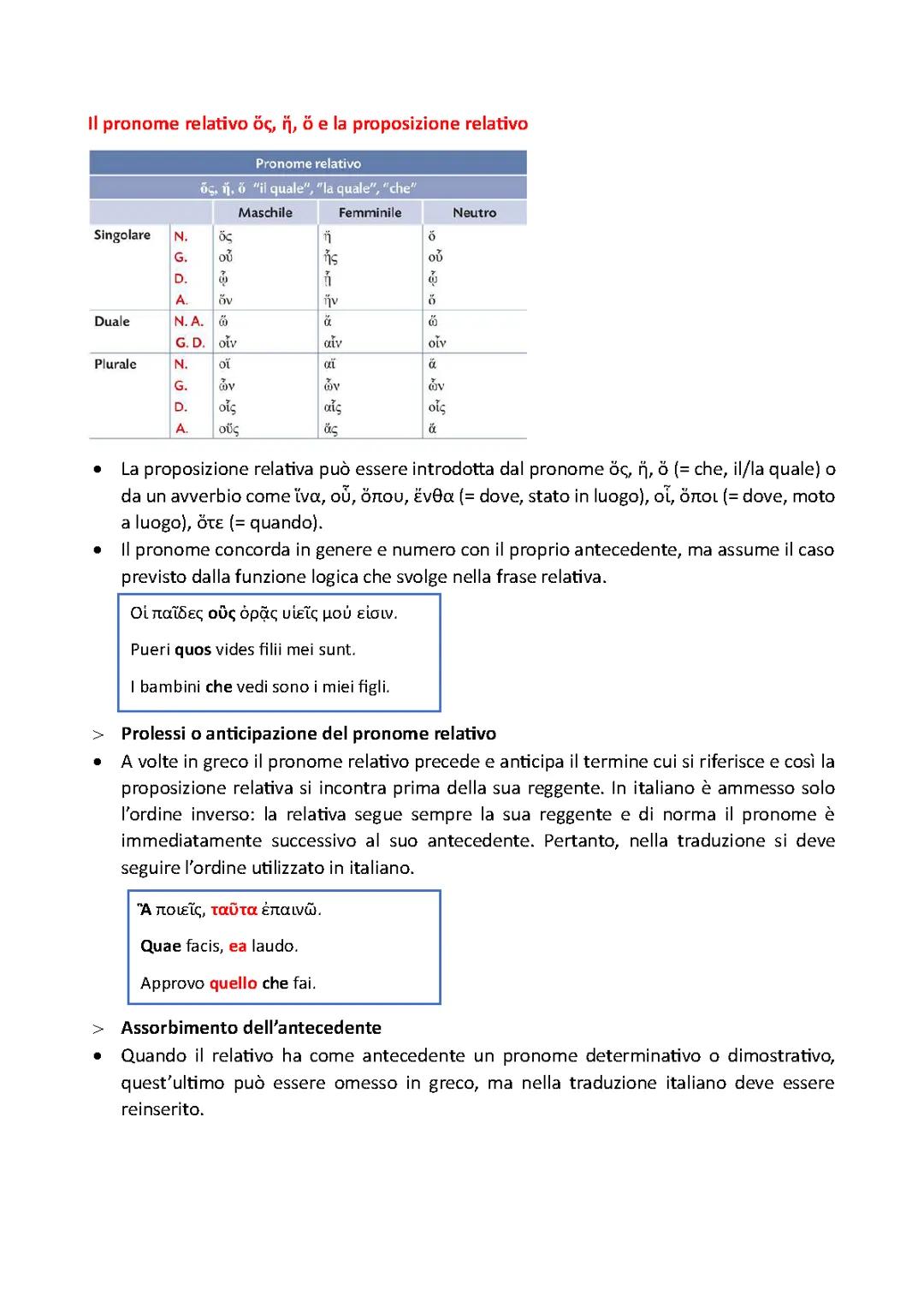 Greco - Il pronome relativo e la proposizione relativa