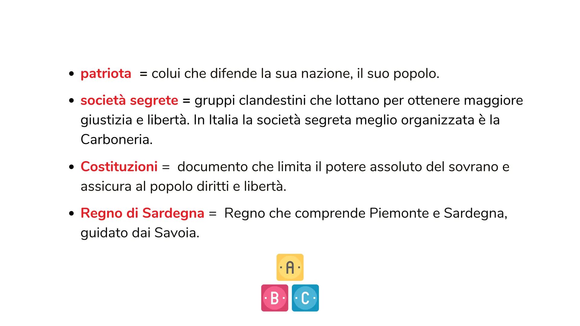 IL
RISORGIMENTO
ITALIANO RISORGERE
=
|| a. La Risorgimento italiano è il periodo storico che va dai moti
carbonari del 1820-21 fino alla pro