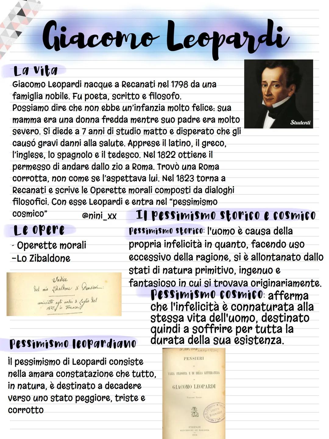 Giacomo Leopardi
La vita
Giacomo Leopardi nacque a Recanati nel 1798 da una
famiglia nobile. Fu poeta, scritto e filosofo.
Possiamo dire che