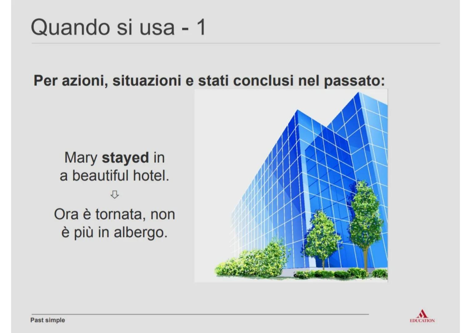 # Past simple # Definizione
Il Past simple si usa per descrivere azioni compiute nel
passato, quando nella frase c'è un'espressione di temp