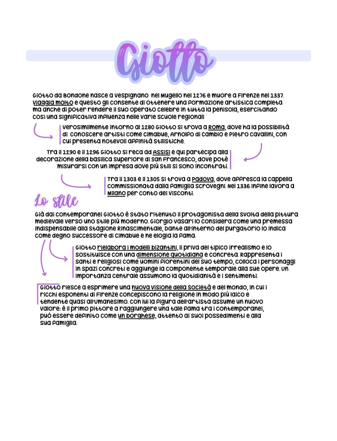 Giotto
Giotto da Bondone nasce a vespignano nel Mugello nel 1276 e muore a Firenze nel 1337.
viaggia molto e questo gli consente di ottenere