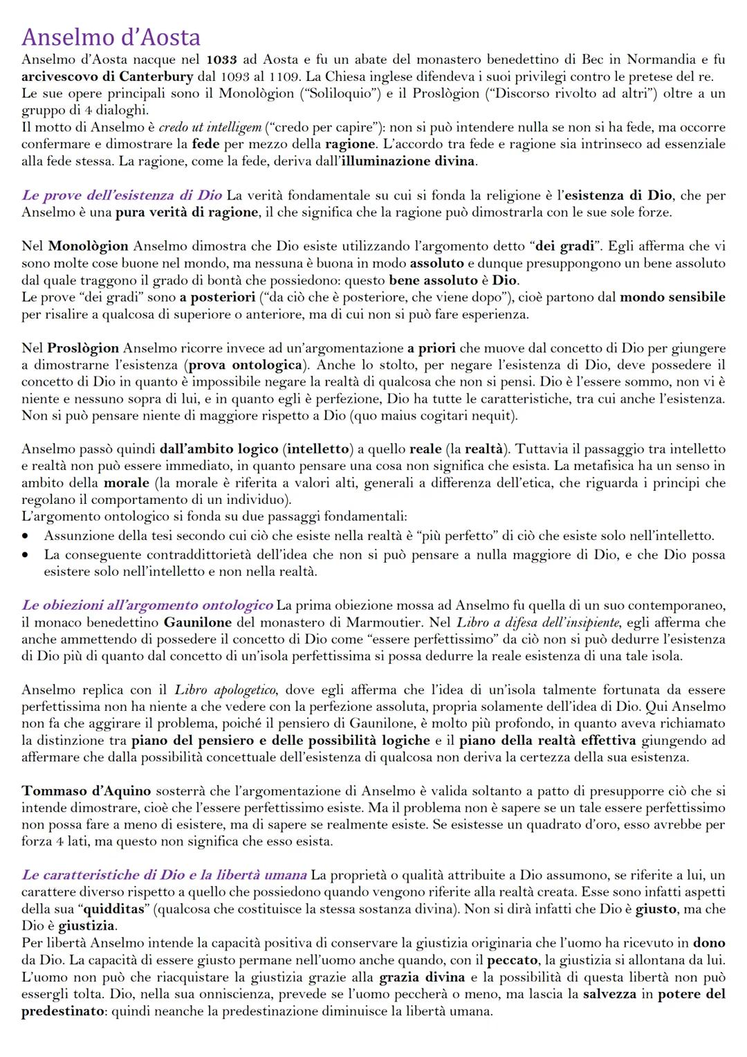 Anselmo d'Aosta
Anselmo d'Aosta nacque nel 1033 ad Aosta e fu un abate del monastero benedettino di Bec in Normandia e fu
arcivescovo di Can
