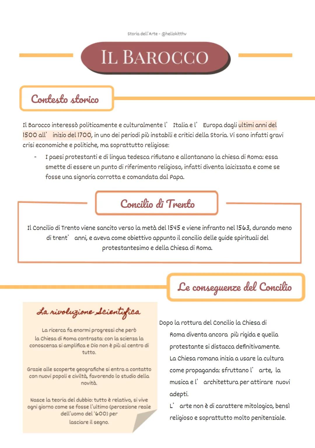 Contesto storico
Storia dell'Arte - @hellokitthv
IL BAROCCO
Il Barocco interessò politicamente e culturalmente l' Italia e l' Europa dagli u