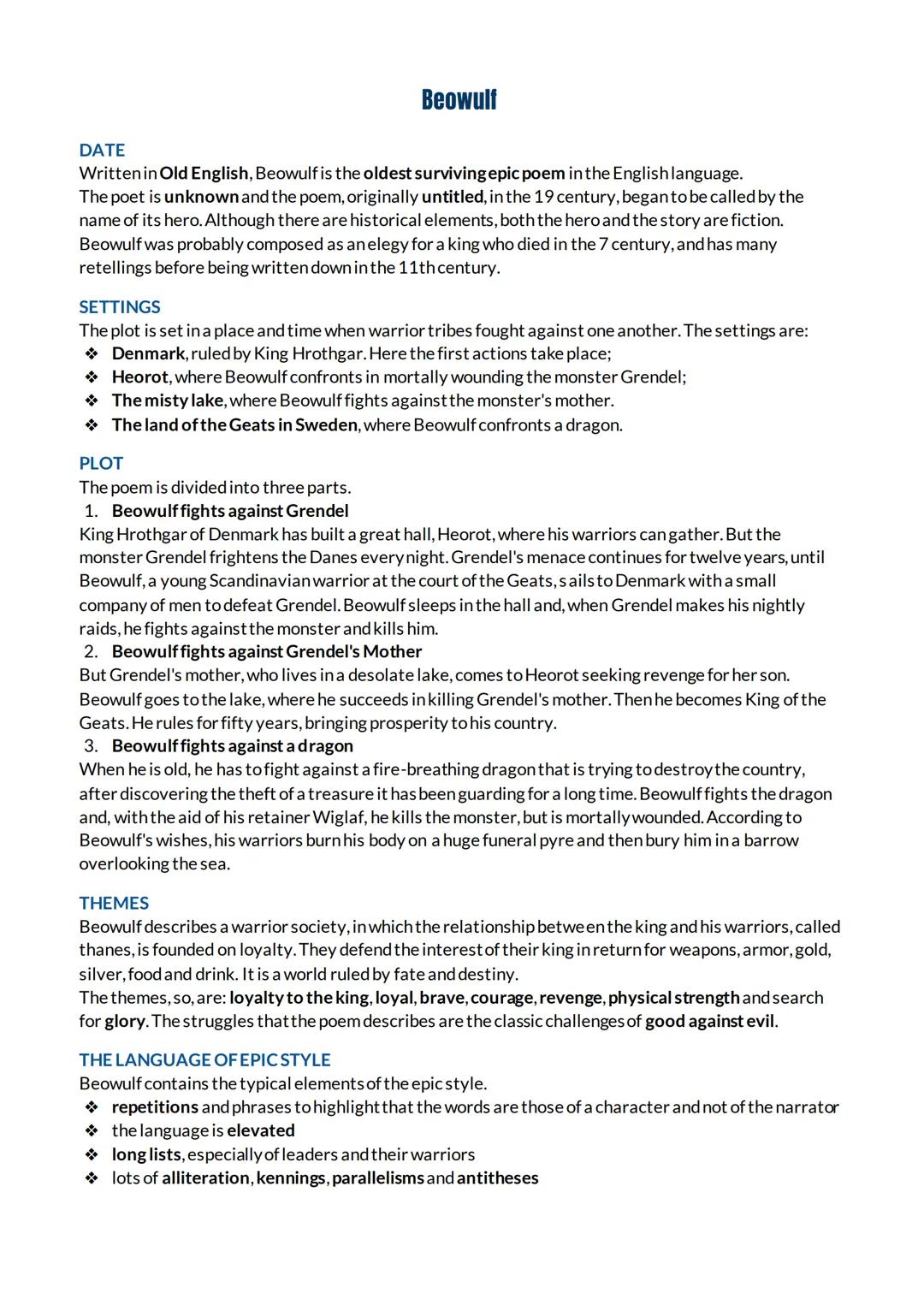 # Beowulf
DATE
Written in Old English, Beowulf is the oldest surviving epic poem in the English language.
The poet is unknown and the poem,