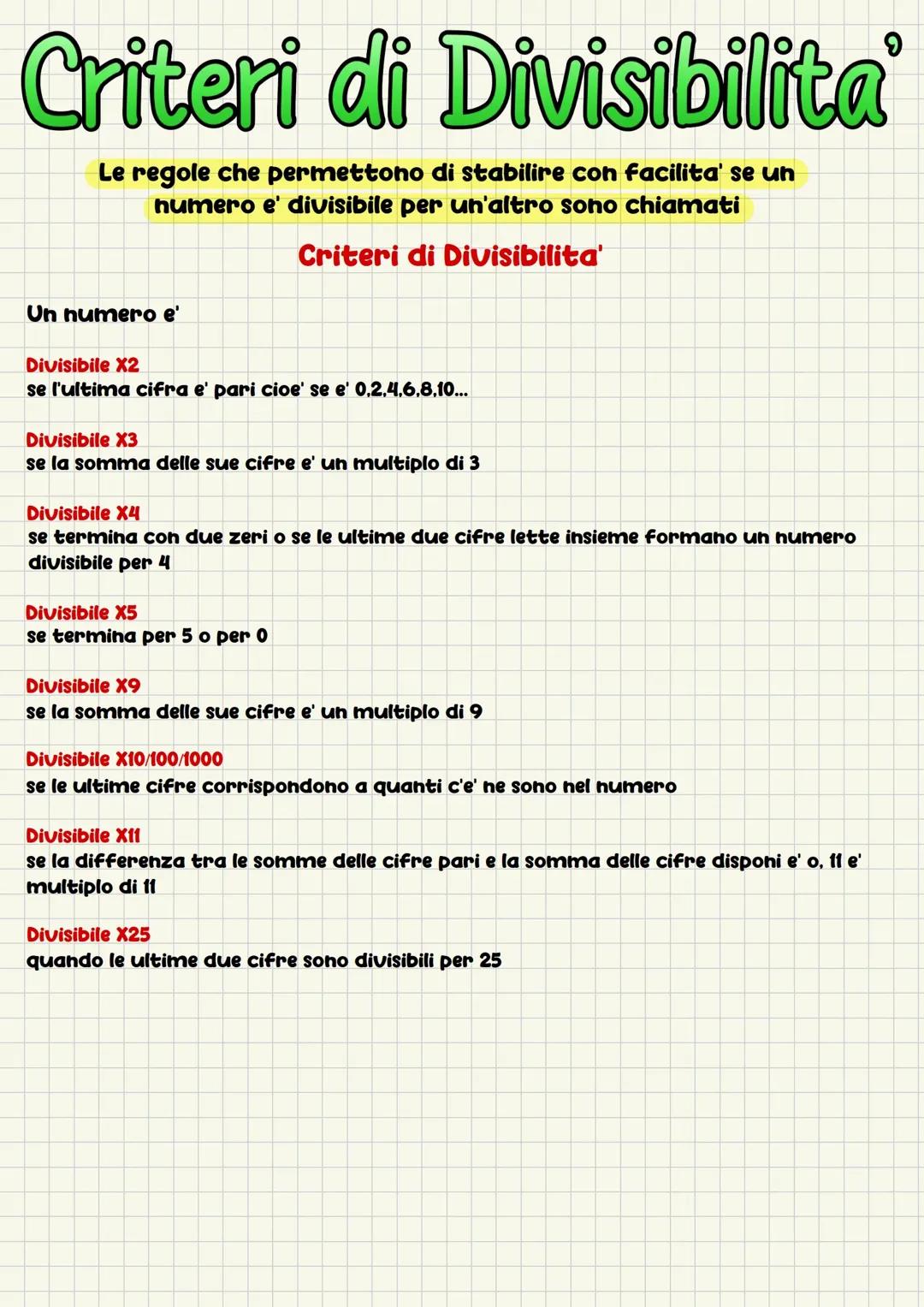 Criteri di Divisibilità