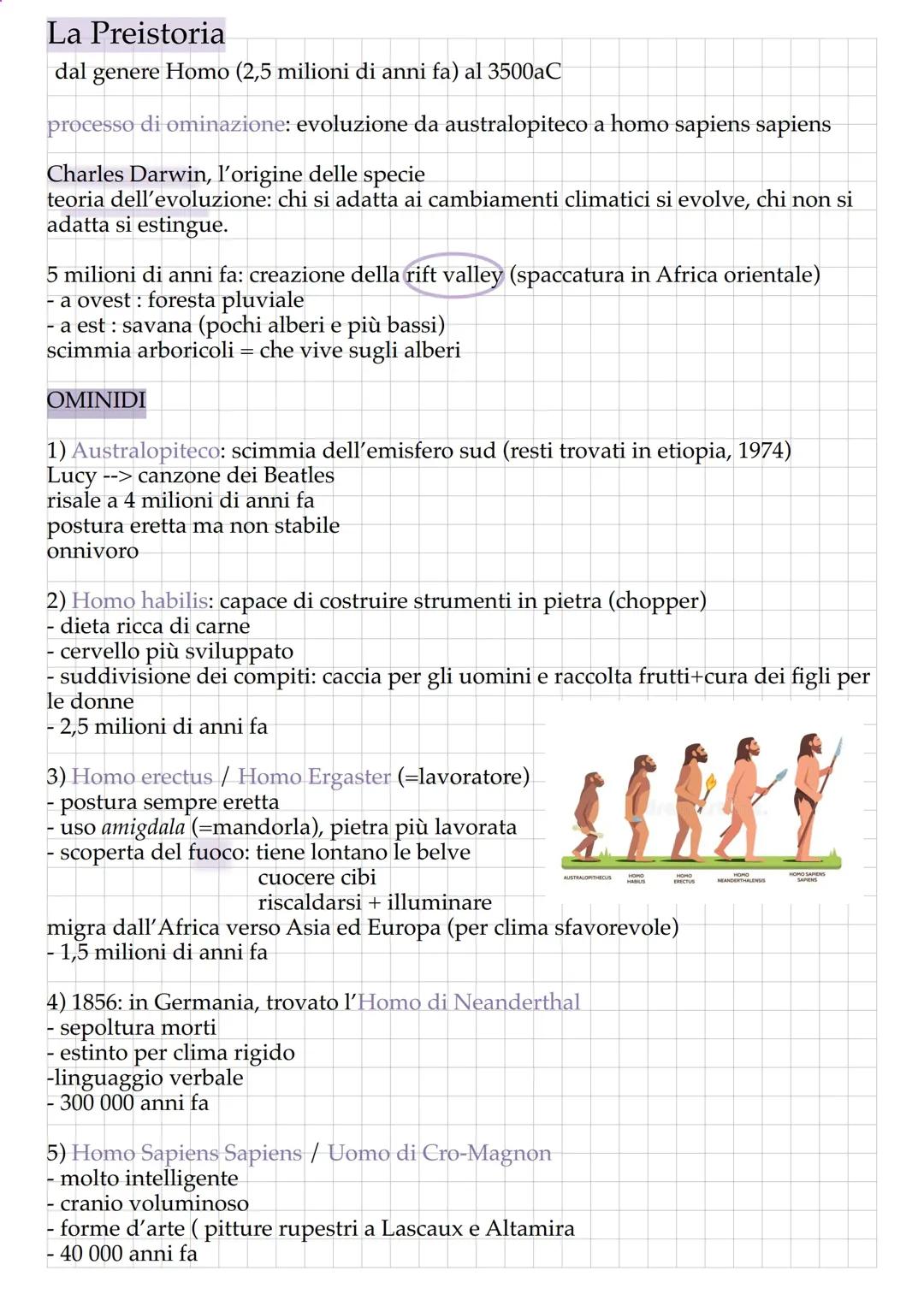 La Preistoria e gli Ominidi: Appunti Scolastici