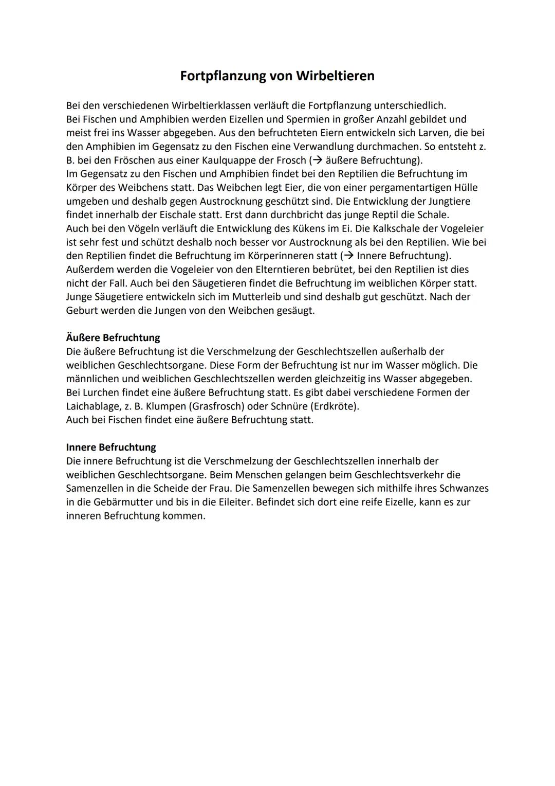 # Fortpflanzung von Wirbeltieren
Bei den verschiedenen Wirbeltierklassen verläuft die Fortpflanzung unterschiedlich.
Bei Fischen und Amphib