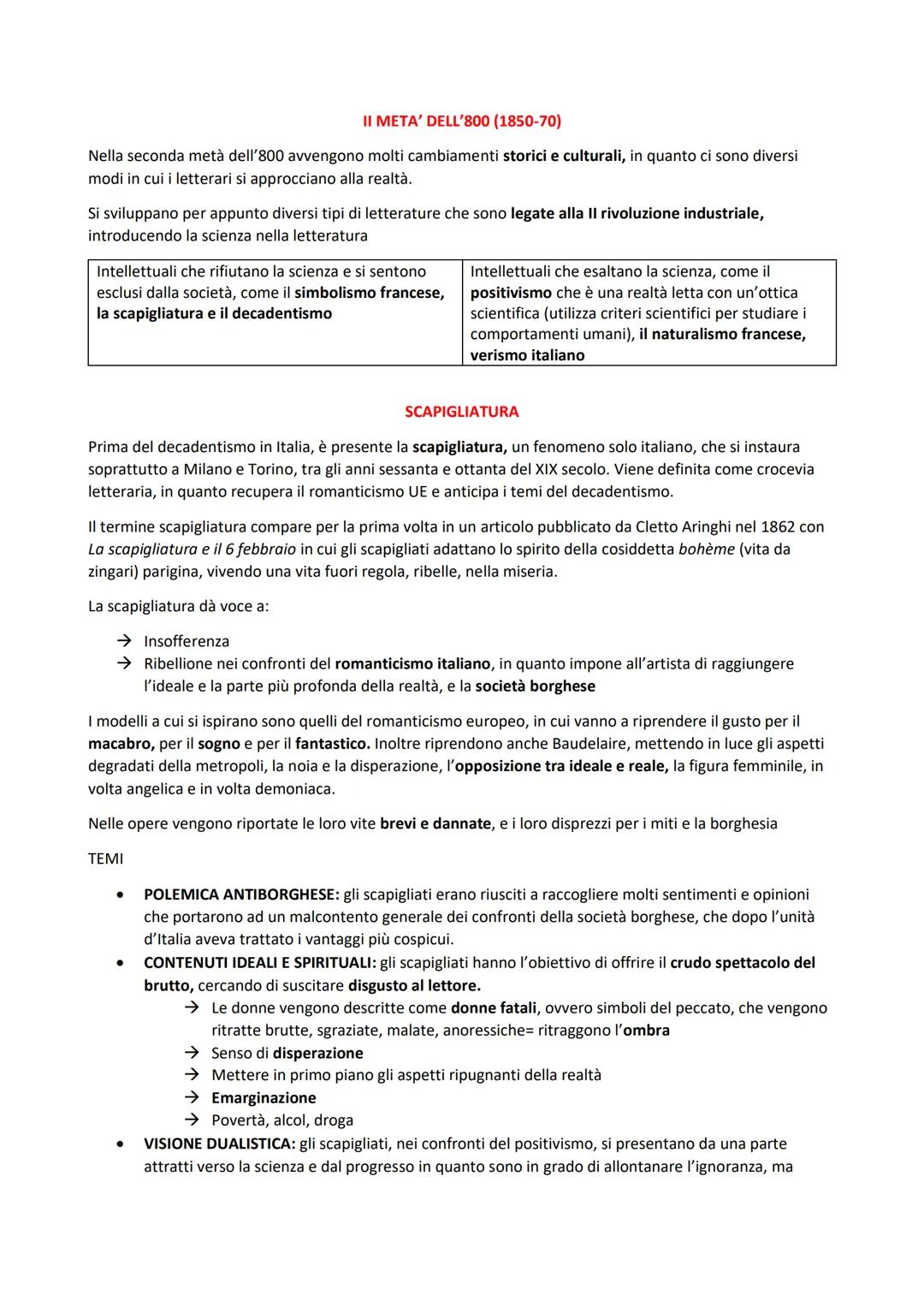SCAPIGLIATURA, POSITIVISMO, REALISMO, NATURALISMO, VERISMO